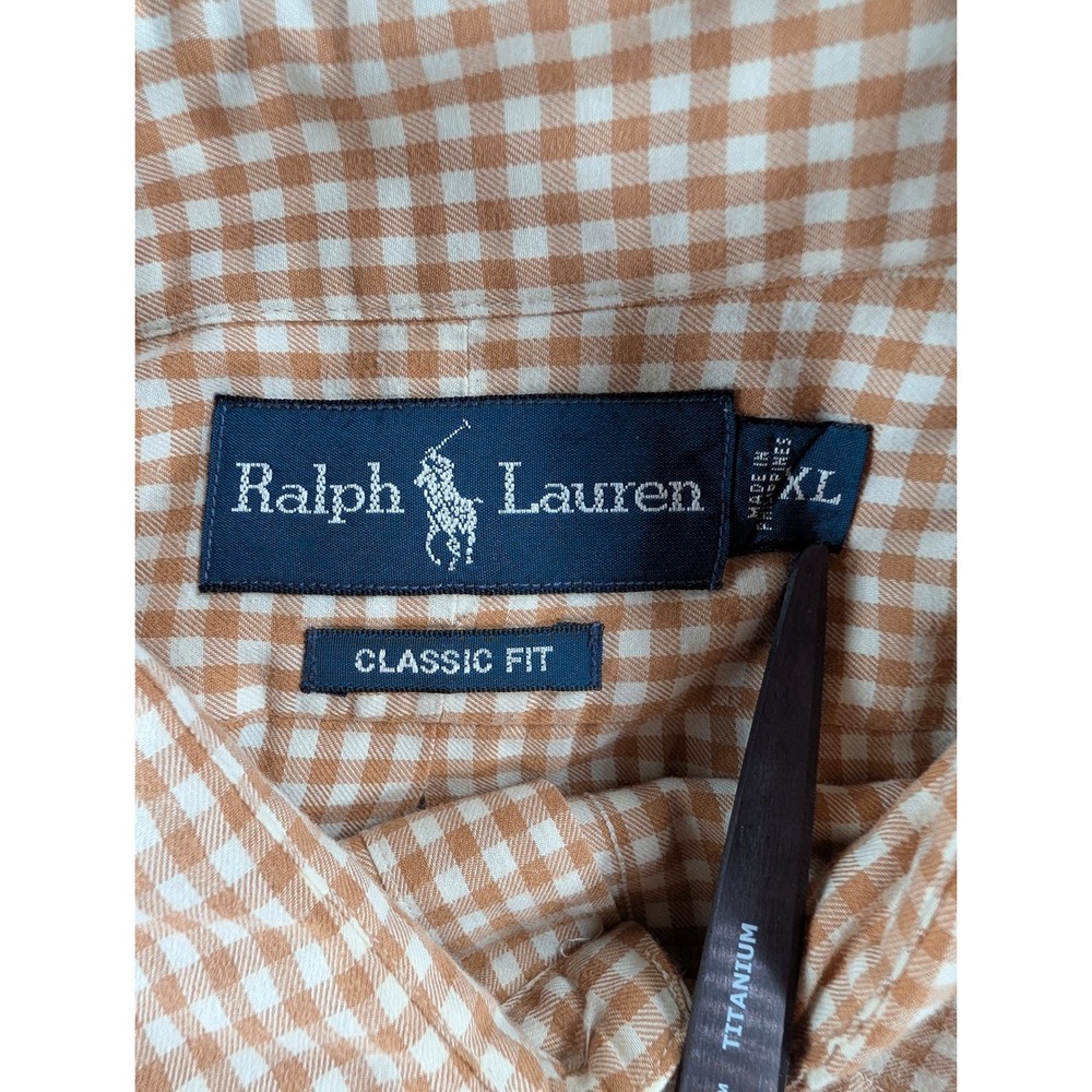 Ralph Lauren Mens XL Classic Fit Tan Gingham Plaid Button Down Shirt Long Sleeve - Picture 3 of 9